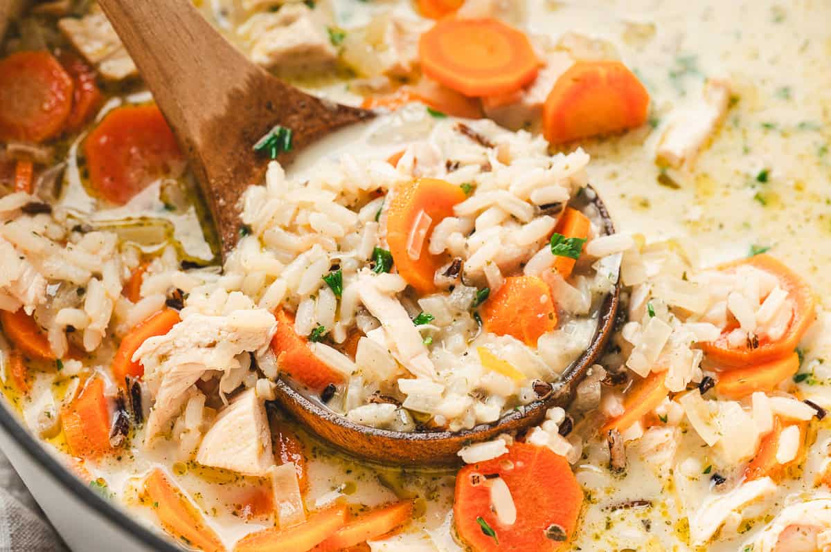 ladle full of Chicken Wild Rice Soup