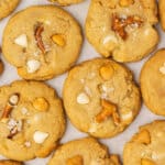 Butterscotch chip pretzel cookies on a baking sheet