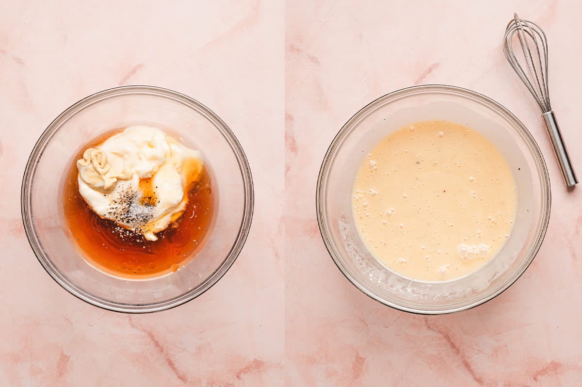 Whisking the ingredients to make honey sesame dressing