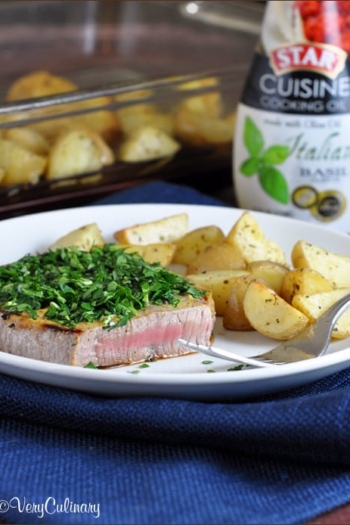 Herb-Crusted Steaks with Oven Roasted Potatoes using Star Fine Foods Italian Cooking Oil