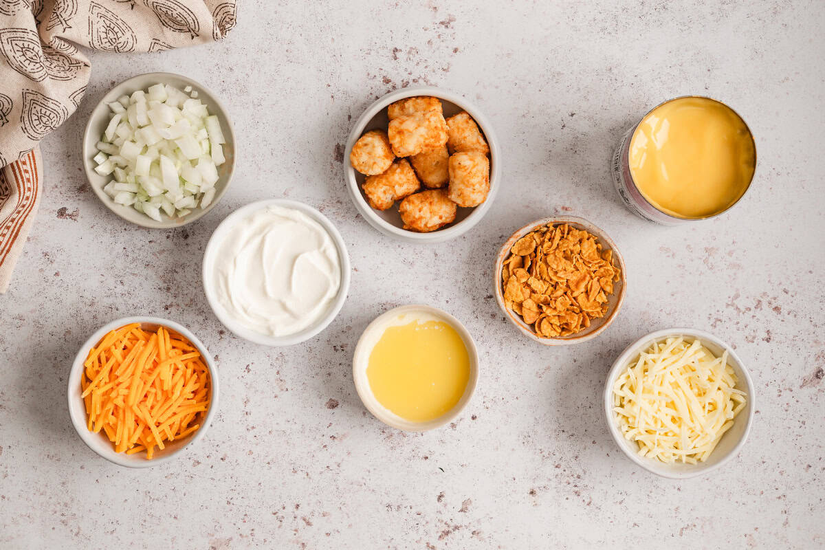Ingredients to make funeral potatoes.