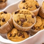 Chocolate chip coffee muffins in a baking dish