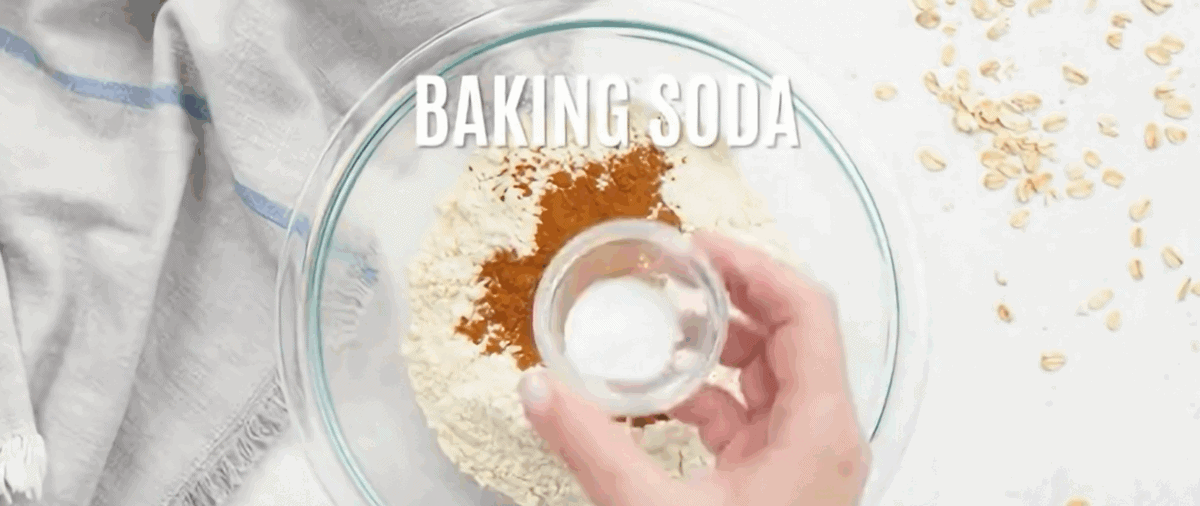 Combining the dry ingredients in a glass bowl.
