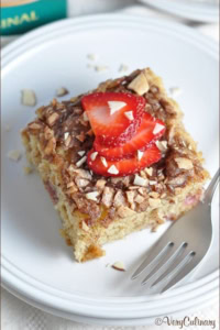 Sweet, moist coffee cake made with almond milk, strawberries, and a delicious cinnamon almond topping. #ad