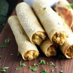 These chicken and cheese baked taquitos have the delicious flavor and crispy shell of the beloved deep fried version, but are easier, less messy, and healthier. Make them ahead, freeze, and have them ready in just minutes!