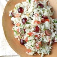 This cold Mexican Rice Salad is light, healthy, and delicious. Loaded with sweet grapes and robust pico de gallo, it’s perfect for summer!