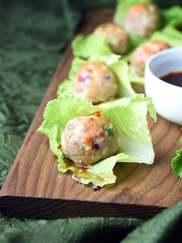 Asian Turkey Meatballs with a sweet and spicy glaze, served with noodles or in lettuce cups!