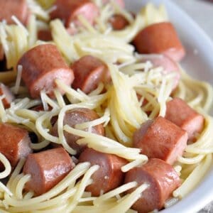 Threaded Spaghetti Hot Dog Bites - don’t serve spaghetti with hot dogs. Serve it in hot dogs! These are so much fun and taste great, too!