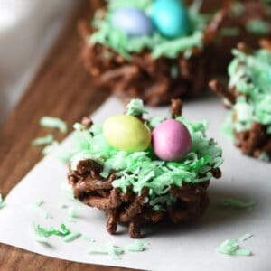 These Birdโs Nests are the cutest for spring or Easter. Theyโre super easy and require no cooking!