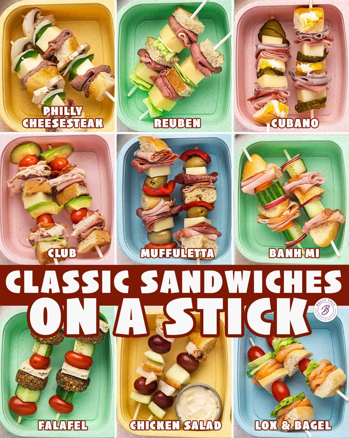 pinterest image for classic sandwiches on a stick for lunch boxes