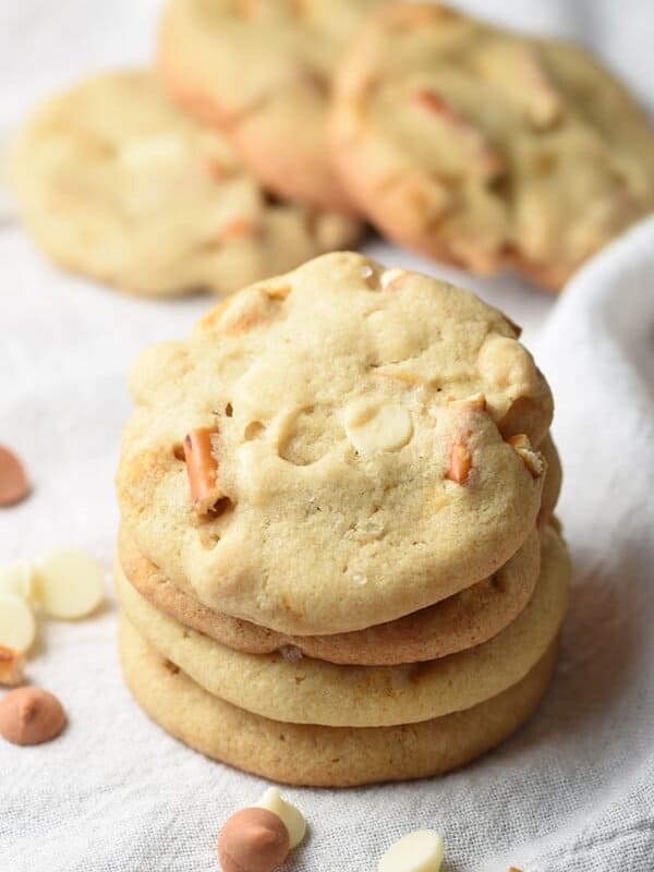 Soft cookies loaded with white chocolate, butterscotch chips, and pretzel pieces. The perfect sweet and salty combination!