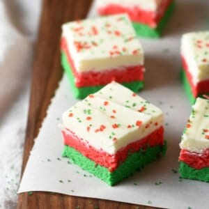 Layers of red, green, and white, make this Christmas fudge so festive! Perfect for any holiday dessert tray.