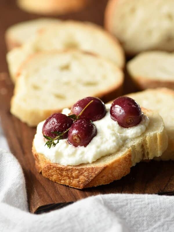 Roasted Grapes with Thyme and Ricotta on Grilled Bread