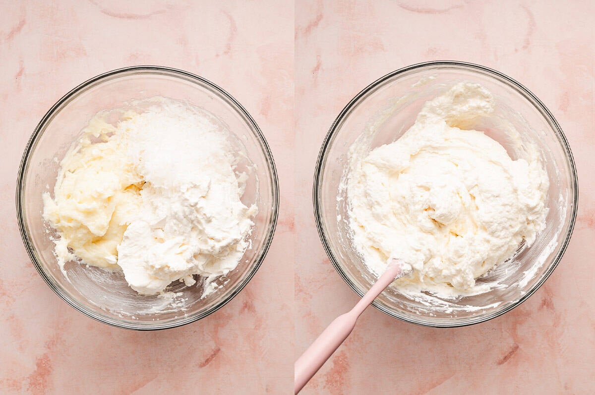 This Coconut Cream Lush is smooth, rich, light, and there’s no cooking involved. It’s so easy and perfect for summer gatherings! Folding whipped cream into cream cheese