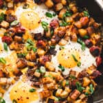 Overhead view of skillet breakfast hash