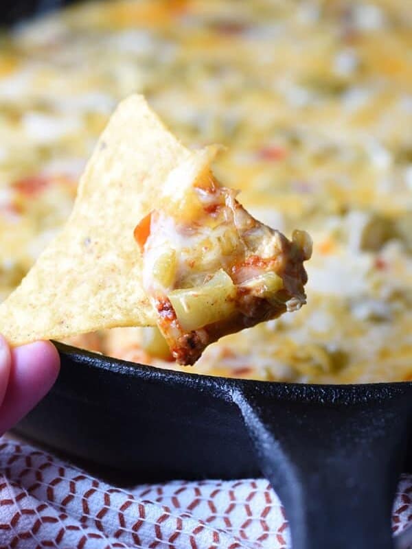 Classic Chile Relleno casserole in dip form! Easily doubles in a bigger skillet to feed more people. Great for game day!