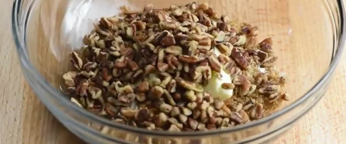 Making the streusel in a glass bowl.