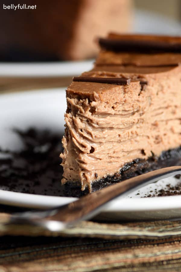 close up picture slice of Chocolate Mocha Cheesecake