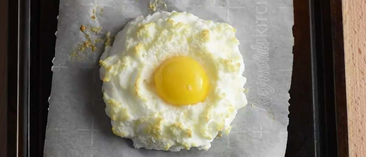 Egg white nest with a yolk in the middle.