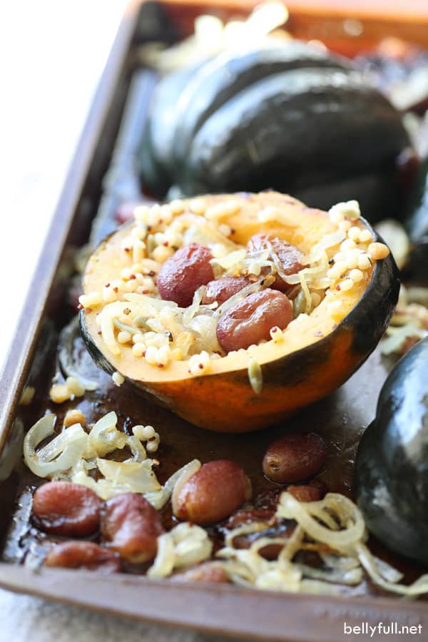 Roasted Acorn Squash on with grapes and onions