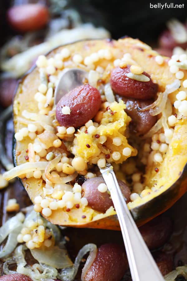 Stuffed Acorn Squash filled with roasted grapes and onions