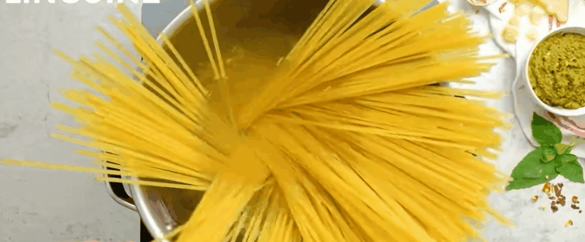 Pasta cooking in a pot.