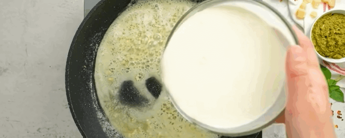 Making the cream sauce.