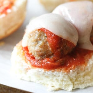 meatball sliders on baking sheet