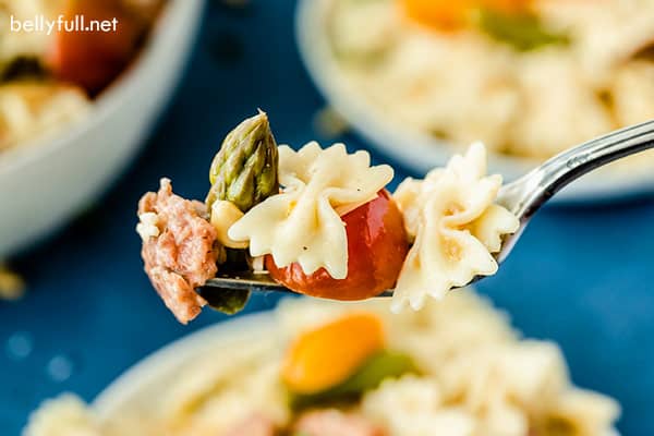 portion of Italian Pasta Salad on fork