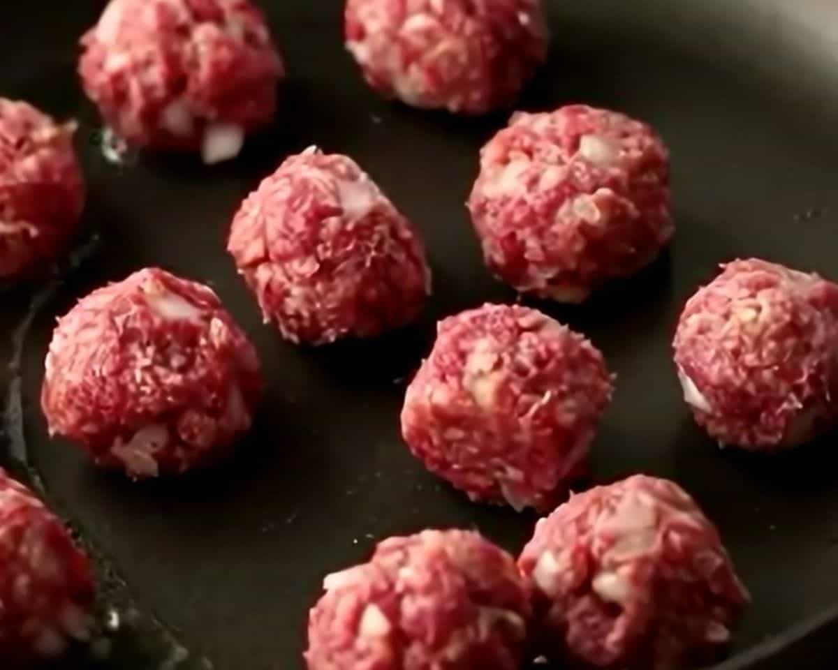 Cooking the meatballs.