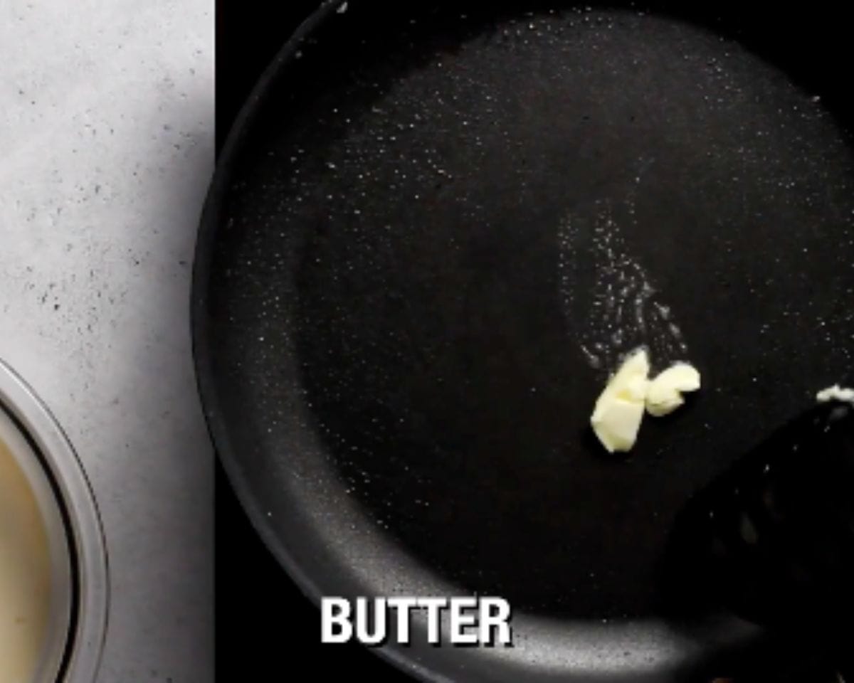 Butter melting in a nonstick pan before cooking blini