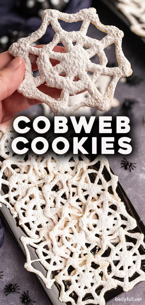 pin for cobweb Halloween cookies recipe