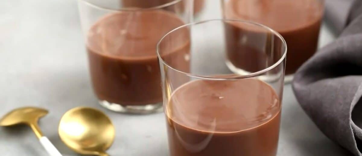 Chocolate pudding poured into glasses. 