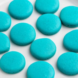 plate of blue macarons - baby yoda cookies