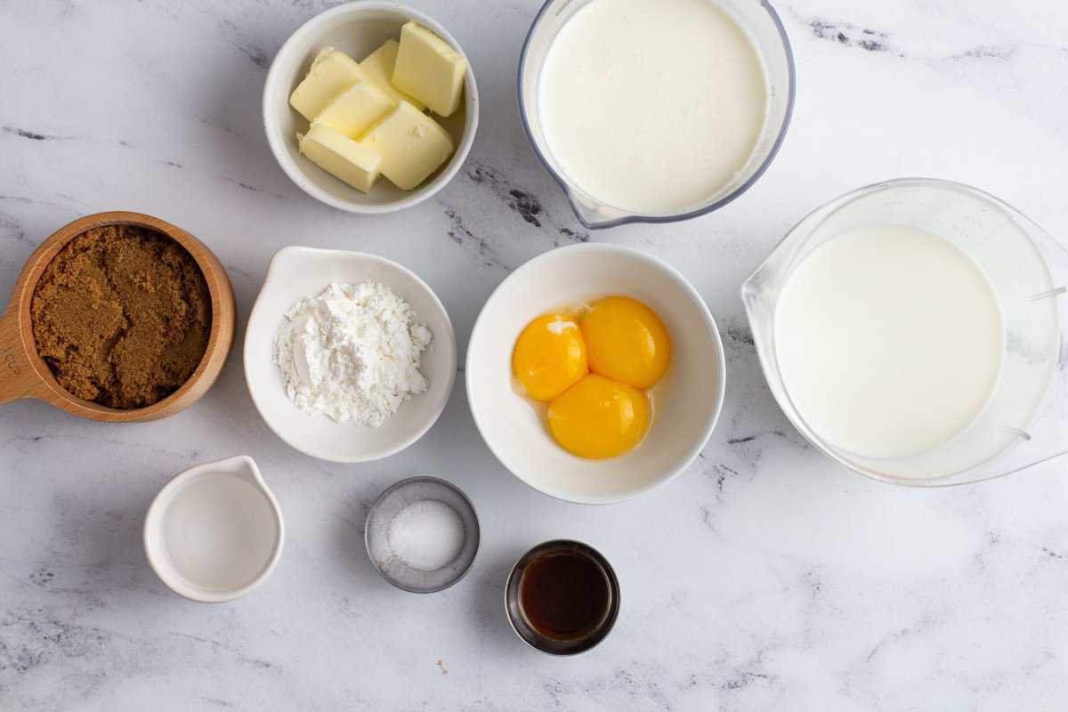Ingredients to make butterscotch pudding.