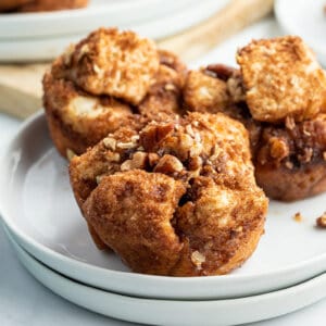 french toast muffins close up on white plate