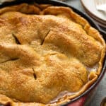 side angle of easy apple pie with gooey caramel