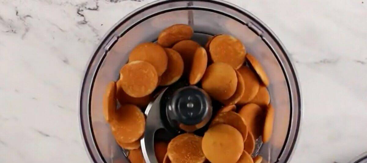 Processing the Nilla Wafers in a food processor.