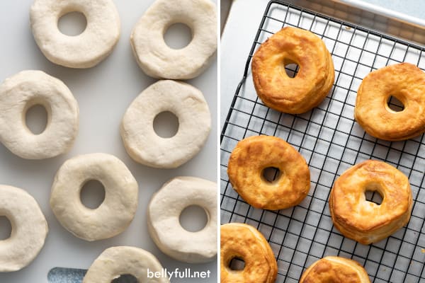 raw and cooked biscuits with 1-inch center hole