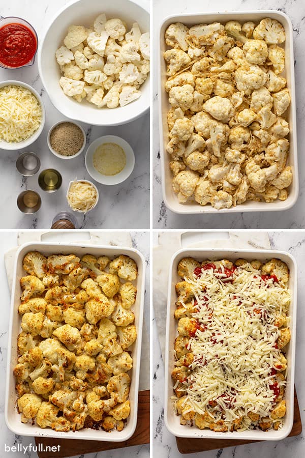 4 picture collage of how to make cauliflower parmesan