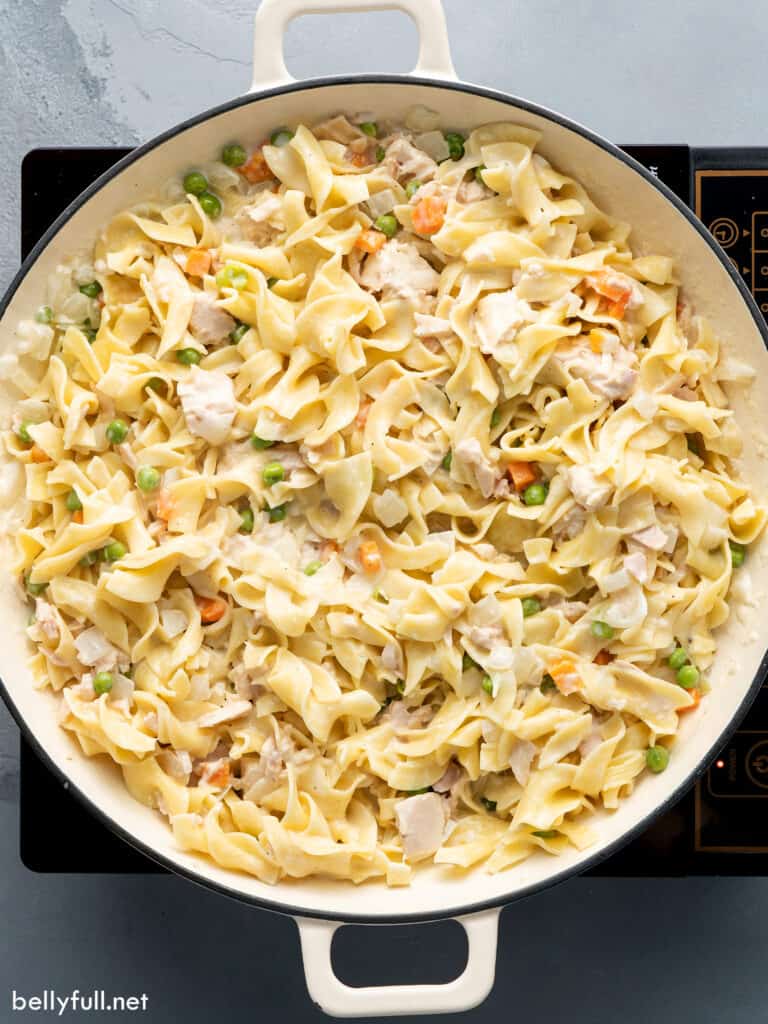 tuna noodle casserole in baking dish