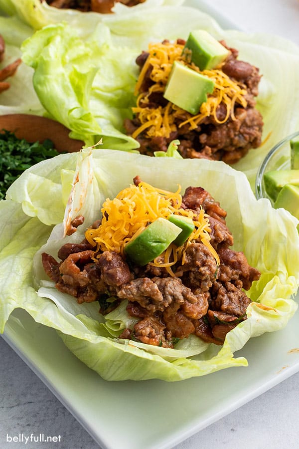 beef and chili bean lettuce wrap