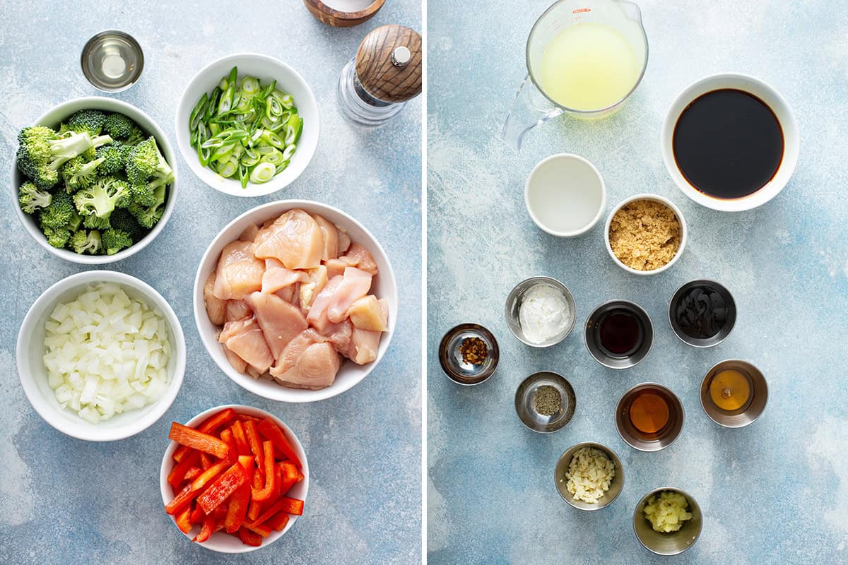 Ingredients to make chicken stir fry.