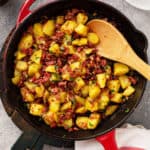 overhead corned beef hash in skillet
