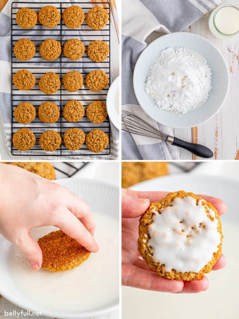 4 picture collage of how to make ice oatmeal cookies