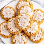 top down plate of old fashioned iced oatmeal cookies