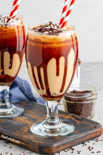 frozen mudslide in glass ice cream parlor glass with straw