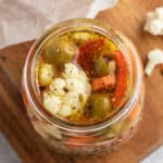 overhead picture of Giardiniera in glass jar