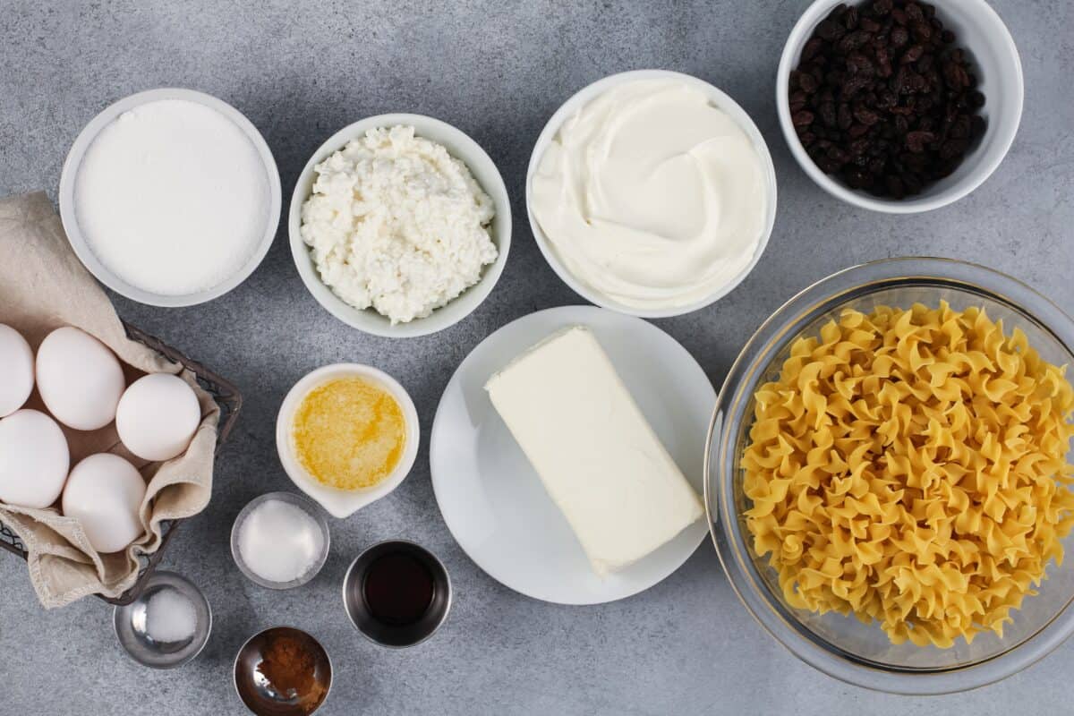 Ingredients to make noodle kugel.