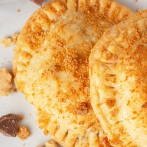 overhead photos of 3 mini hand pies stacked